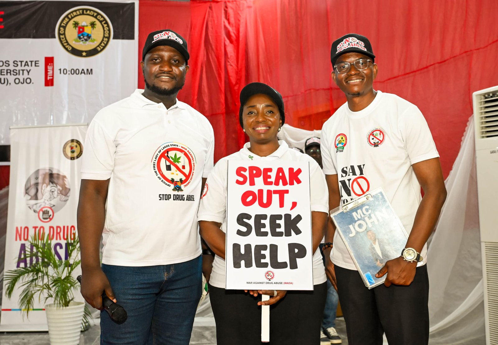 Abayomi at a stop drug abuse campaign